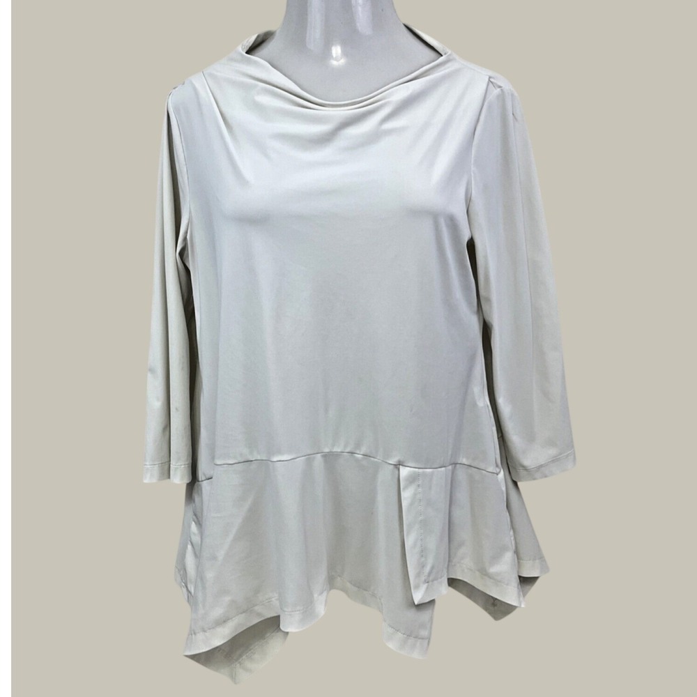 Porto San Francisco Tunic Top Blouse Size 3 (L) Ivory Drape Neck Stretch